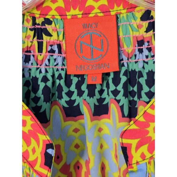 Tracy Negoshian Multicolor Split Neck Long Sleeve Aztec Pattern Banded Cuff Top - Picture 4 of 6